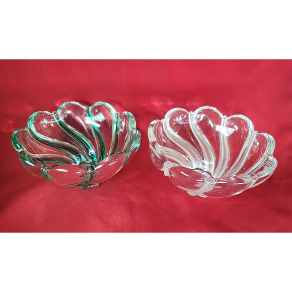 Dessert Candy Dish Nut Bowls MIKASA Crystal Green&Frosted Swirl Stripe Scalloped - Picture 10 of 12